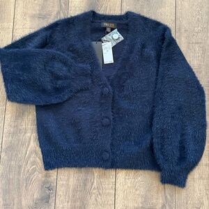 Truth by Republic Faux Angora Cardigan Sweater Blue